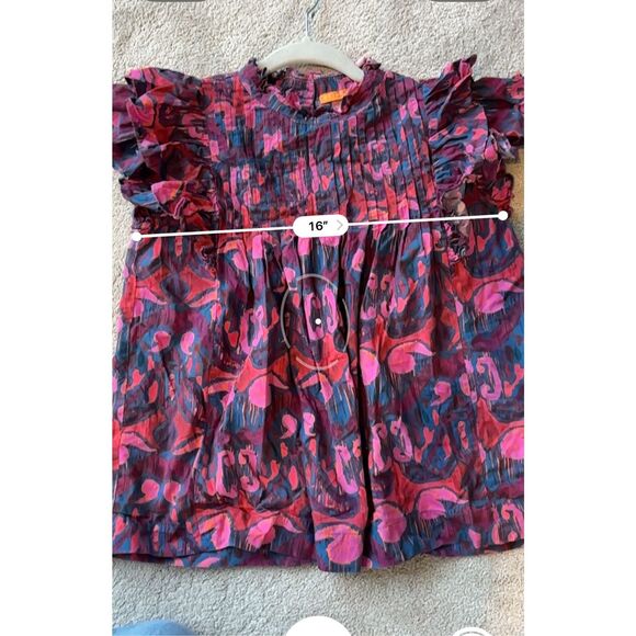 OLIPHANT Exclusive Blue Kazak Pintuck Ruffle Top $188, XXS G16 - Picture 10 of 10